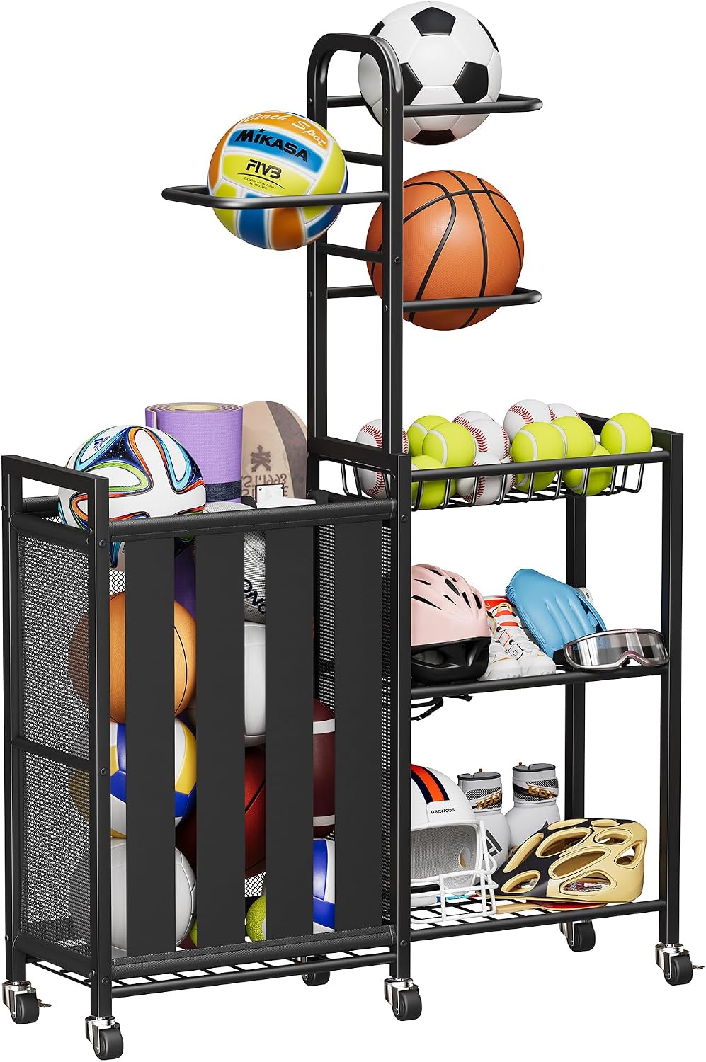 Homeiju Ball Storage Garage Sports Equipment Organizer, Metal, Black