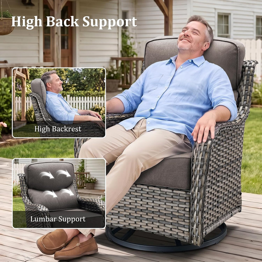 Swivel Patio Chairs Sofa Set of 6-6" Thick Cushion - Wicker Outdoor Swiv...