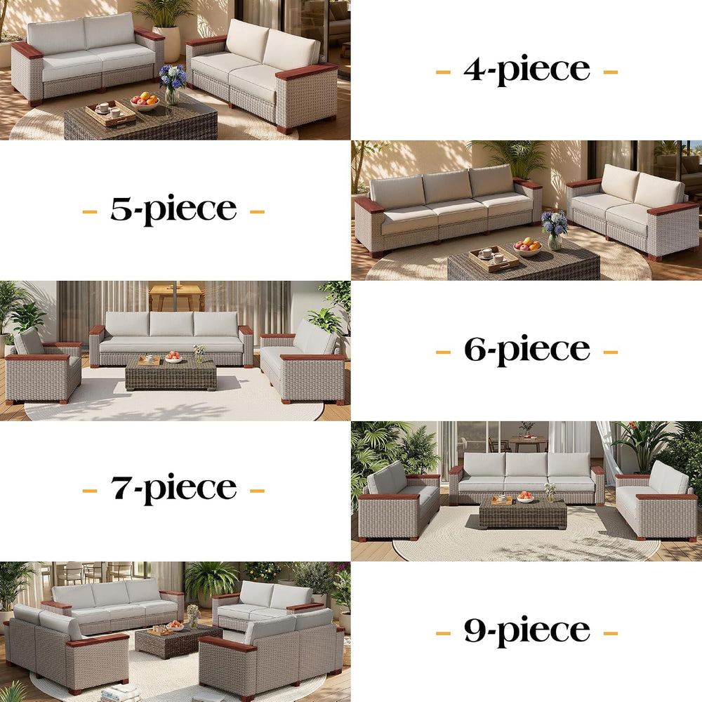 PaPaJet Outdoor Loveseat Patio Sofa, Wicker Couch with Solid Armrests & L...