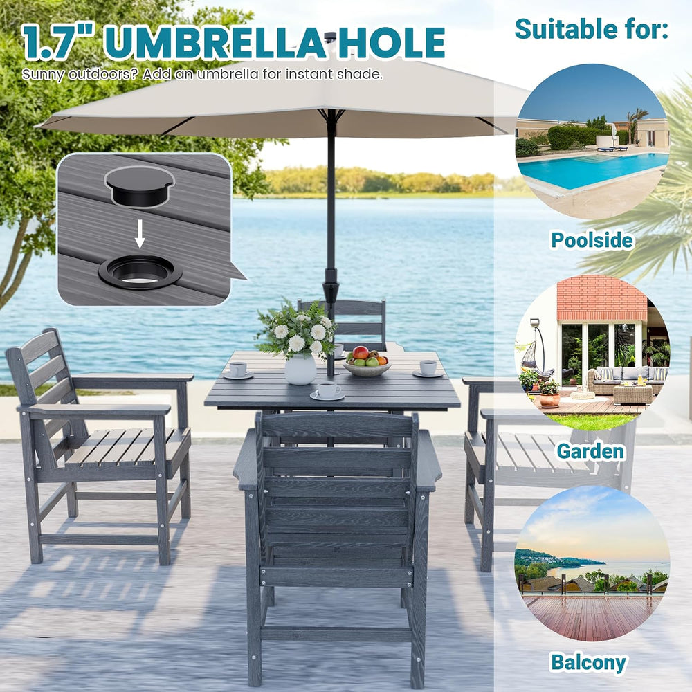 Dining Table Set, 5-Piece HDPE Outdoor Dining Set for 4, Gray