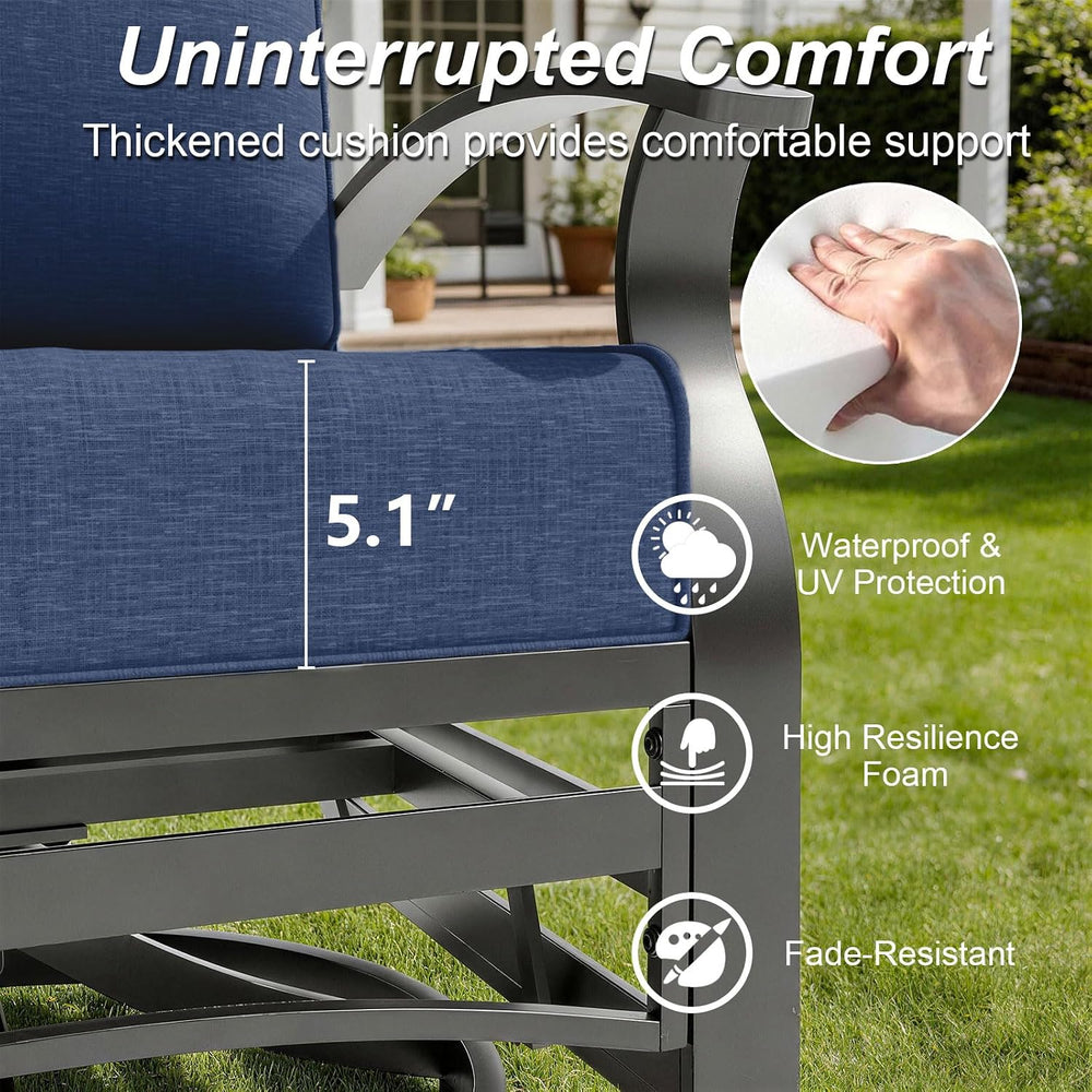 Gotland 3 Piece Patio Set, Metal Outdoor Swivel Chairs Set of 2 with 5.1’’ Hi...