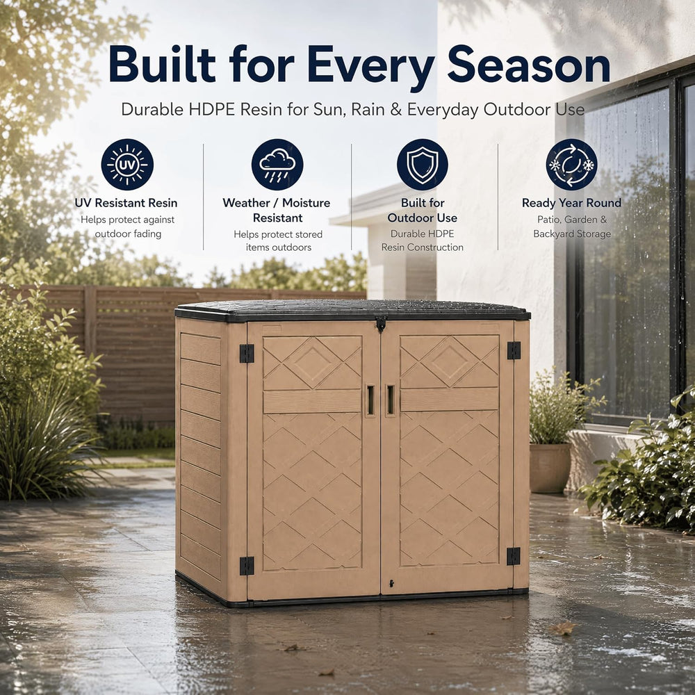 ADDOK Outdoor Storage Cabinet, 48 Cu.Ft Horizontal Resin Storage Shed