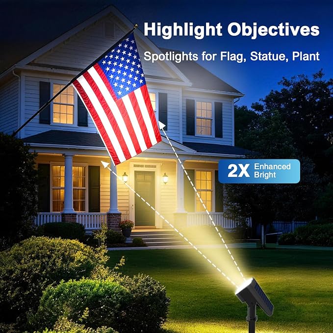 Solar Lights Outdoor Waterproof IP65, Super Bright LED with Lens, 3000K 2 Lig...