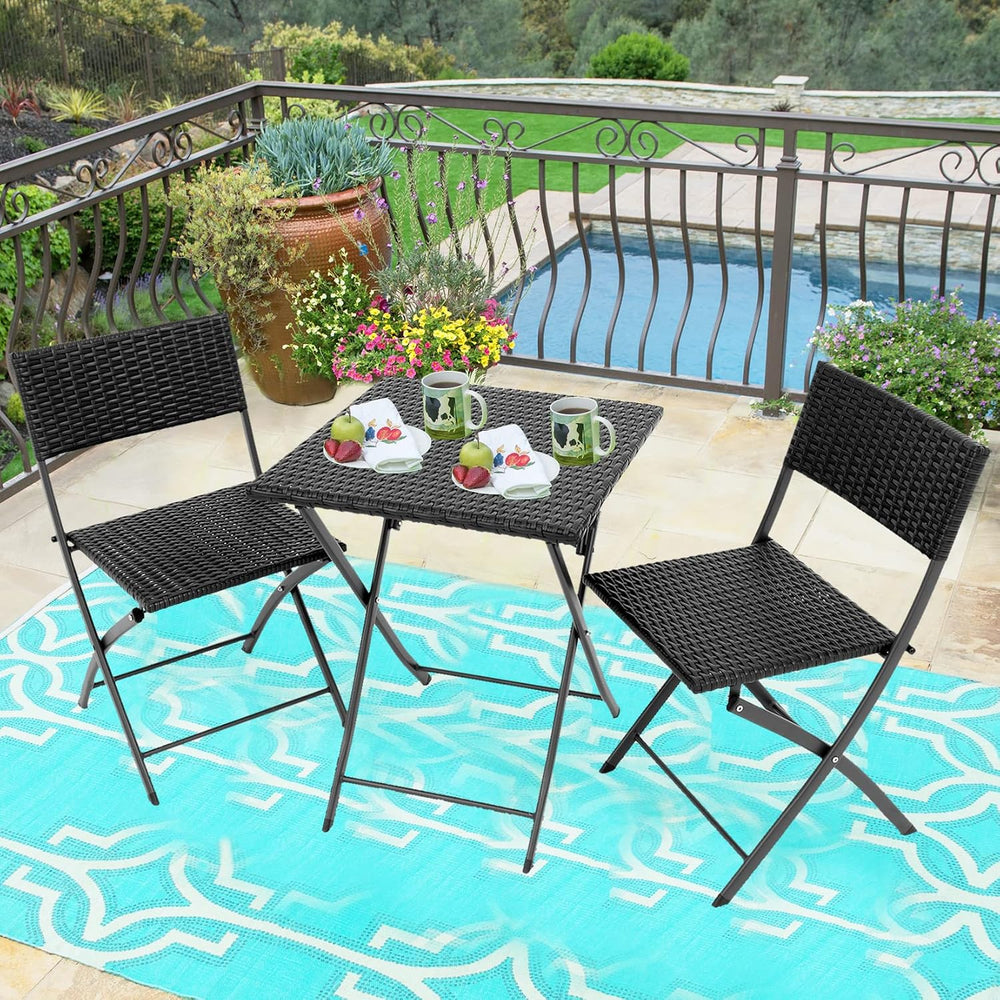 Three Pieces Folding Table and Chair Patio Outdoor Conversation Bistro Set by...