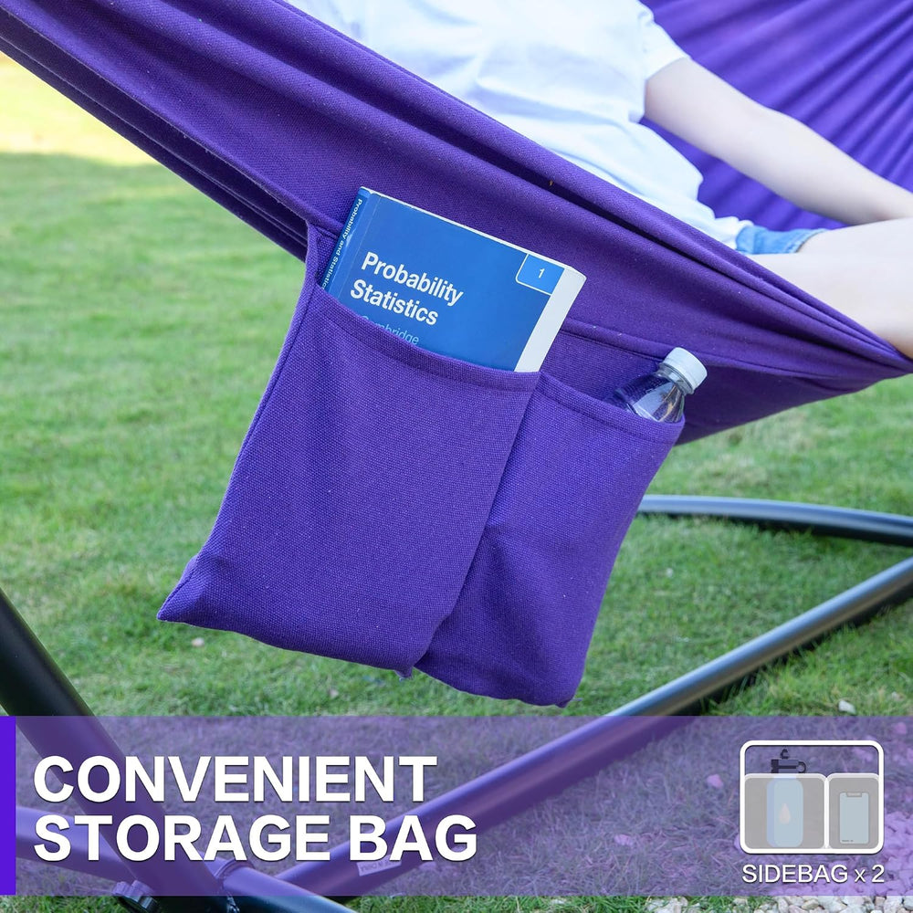 Double Hammock with Stand for Outside, Heavy-Duty, Portable (Purple)