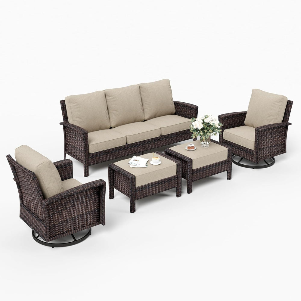 SUNSHINE VALLEY 5pcs Patio Furniture Set, Outdoor High Back Sofa, Beige
