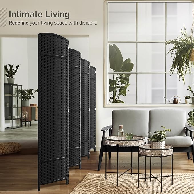 Sorbus 8-Panel Black Room Divider with Double Hinged Panels, 6 ft Tall Foldin...