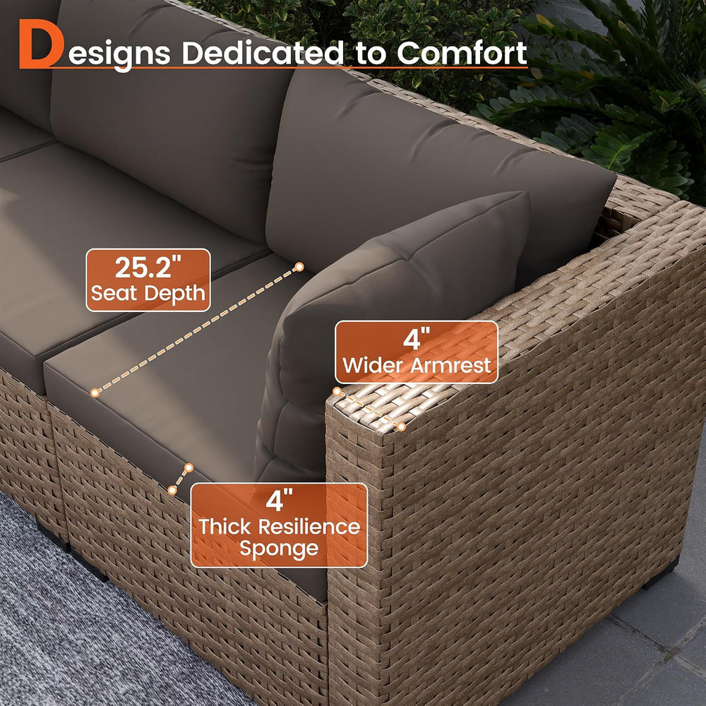 Patio Furniture Set, 7-Piece Outdoor Wicker Sectional Sofa, Brown