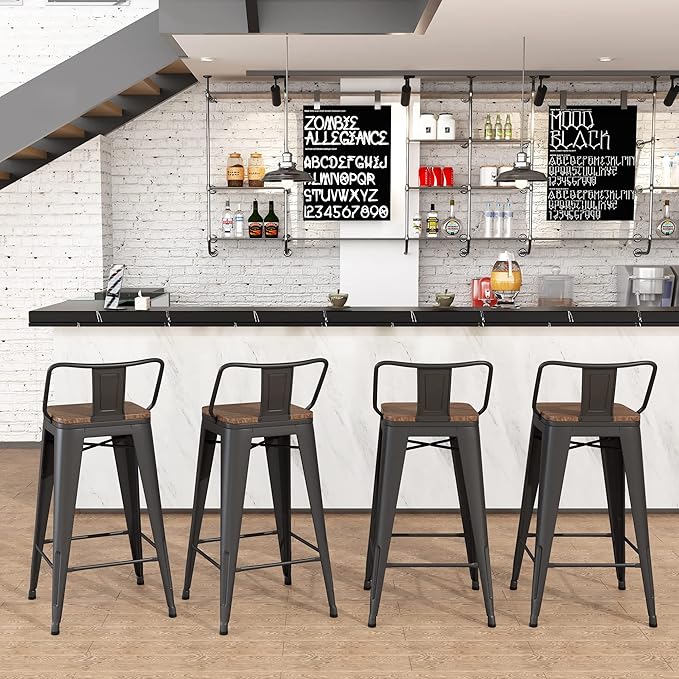 Yongchuang 24" Metal Barstools Set of 4 Counter Bar Stools with Wood Top...