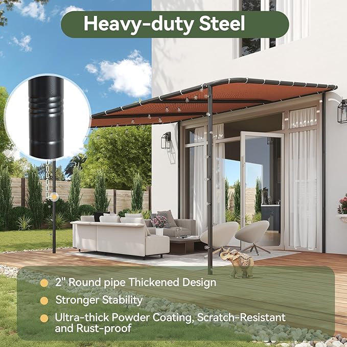 Aoxun 10x12 Lean to Gazebo Outdoor Pergola with Water Resistant & UV-Resi...