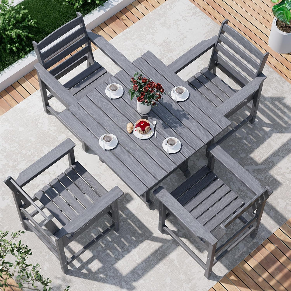 Dining Table Set, 5-Piece HDPE Outdoor Dining Set for 4, Gray