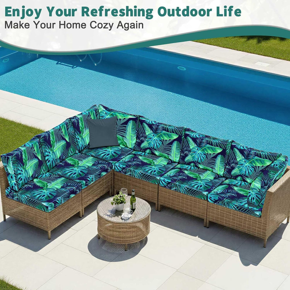 14 Pieces Outdoor Cushion Covers, 6-Seat Couch Sectional Slipcovers
