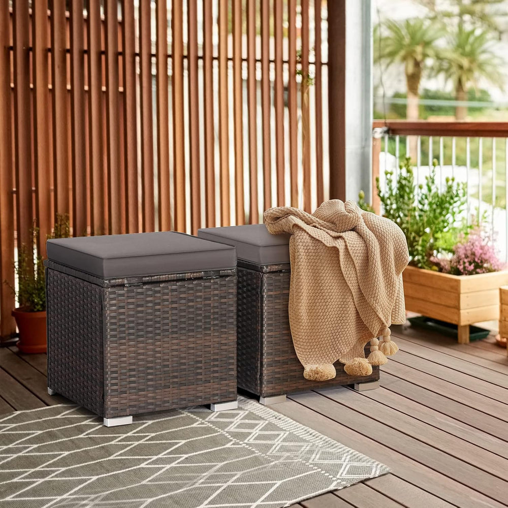 RELAX4LIFE Wicker Outdoor Storage Ottoman, 2-Piece Rattan Footstool w/Removab...