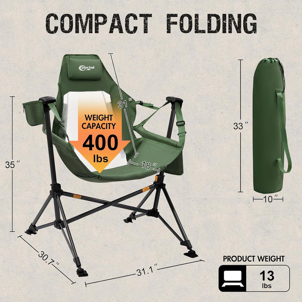 Portal Hammock Camping Chair, Mesh High Back, 400 lbs Adjustable, Green