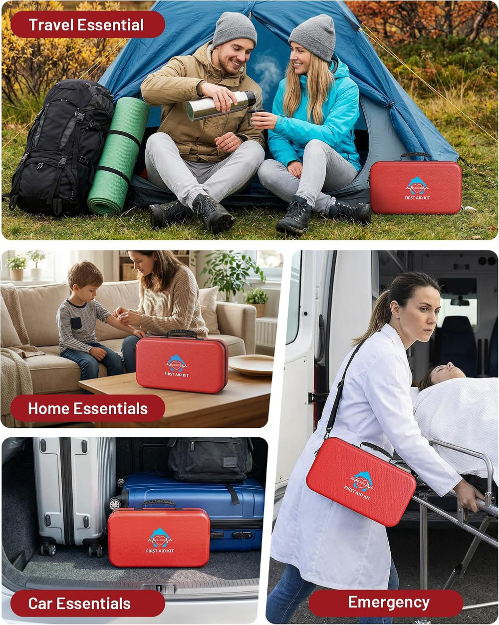 KAUGIC 500PCS Waterproof Hard Shell First Aid Kit, Travel