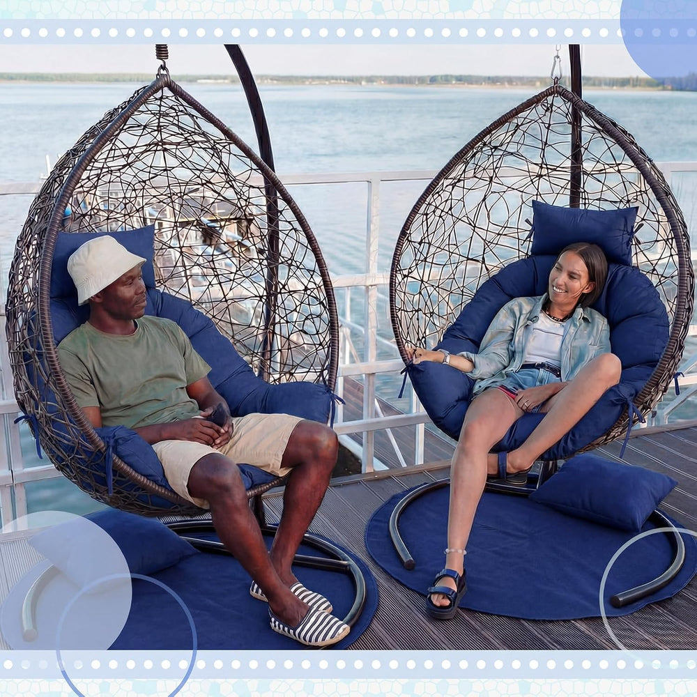 Tudomro Navy Blue Waterproof Egg Chair Cushion with Pillow, Classic