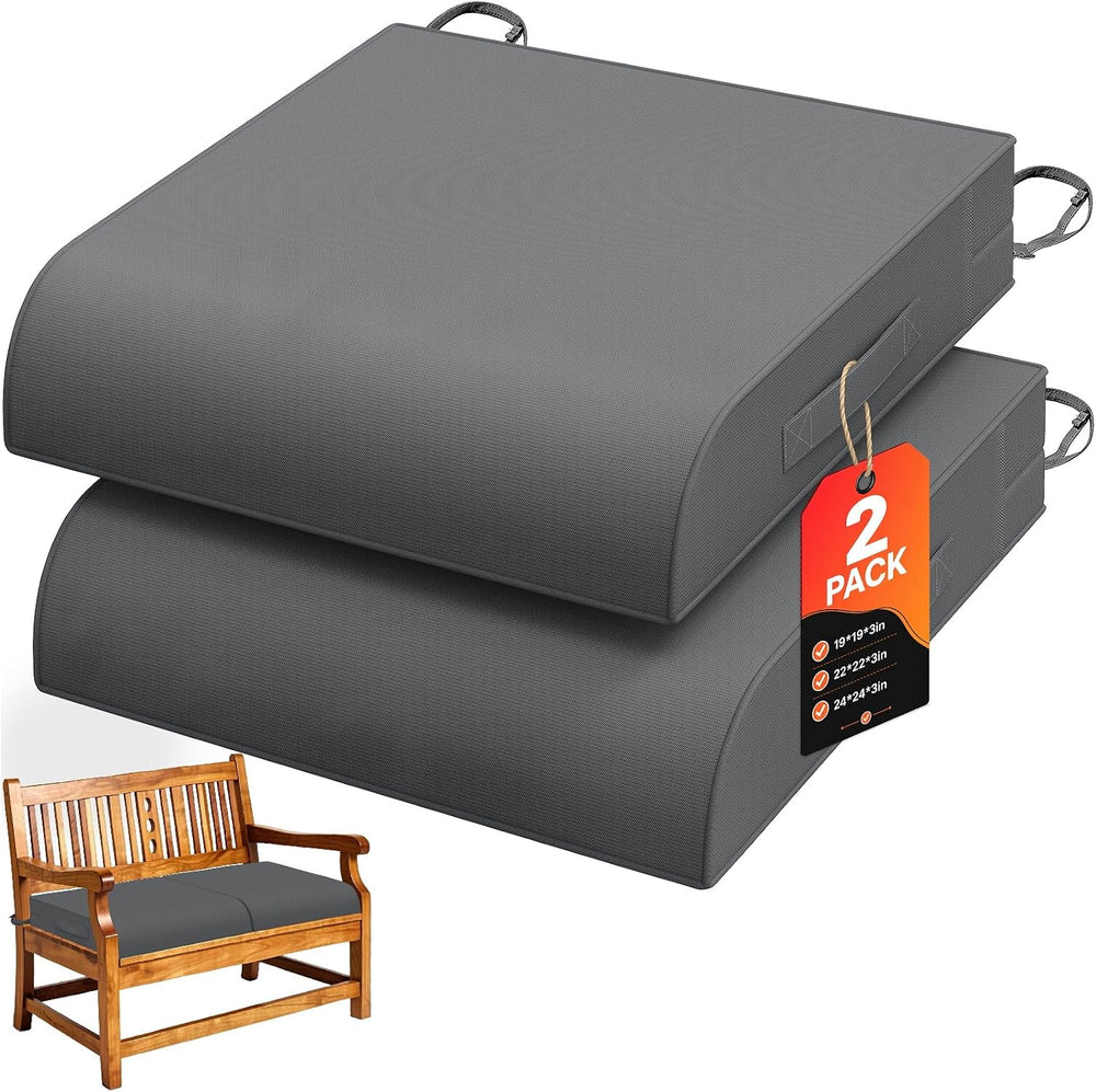 19 x 19 x 3 Inch Outdoor Patio Chair Cushions Set of 2, Grey