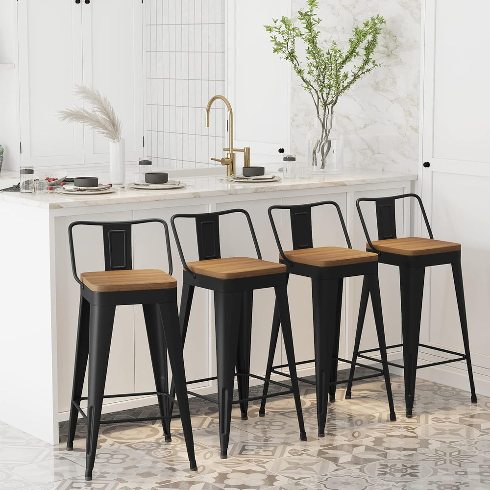 WENTMENT Bar Stools Set of 4 Counter Height Metal Barstools with Removable Ba...