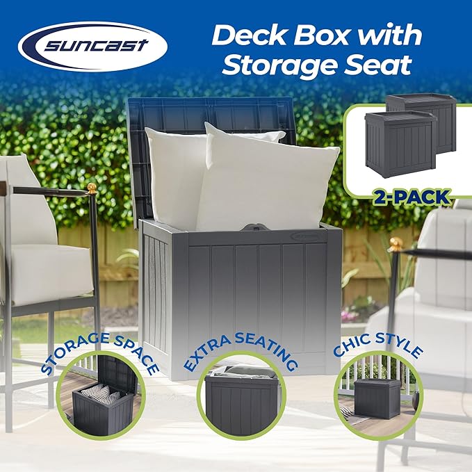 Suncast 2 Pack 22 Gallon Indoor or Outdoor Backyard Patio Small Storage Deck ...
