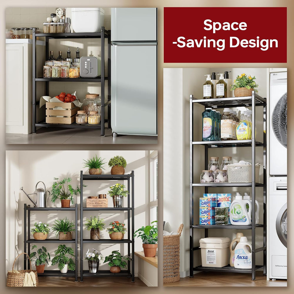 2-Pack Storage Shelves, 5-Tier Shelving Unit with Leveling Feet, Black