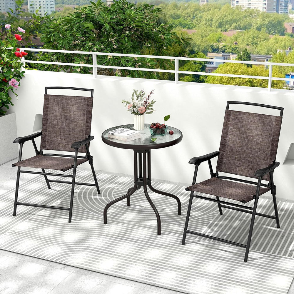 Tangkula 3 Piece Bistro Set Outdoor, Bistro Folding Chairs and Table Set, Rip...