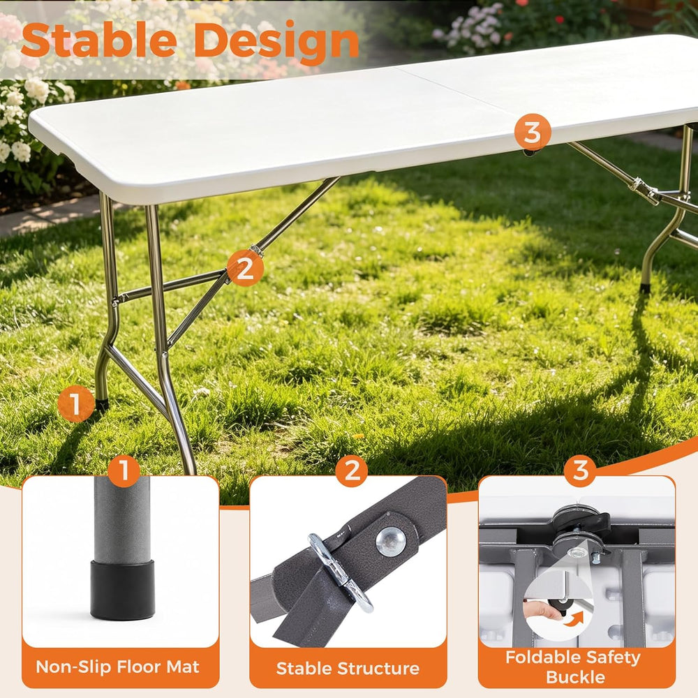 Sweetcrispy 6 FT Folding Picnic Table 2 Pack, Easy to Fold and Store