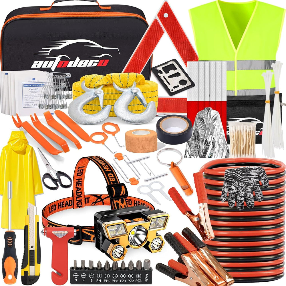 126pcs Roadside Emergency Car Kit - Auto Safety Kit Vehicle Outdoor Automotiv...