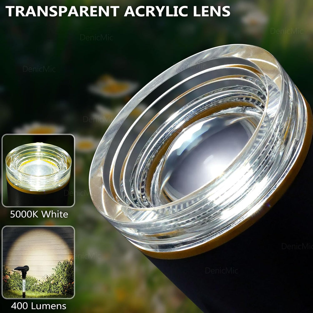 DenicMic Solar Spot Lights Outdoor Waterproof White Lens LED 4 Pack | Adjusta...