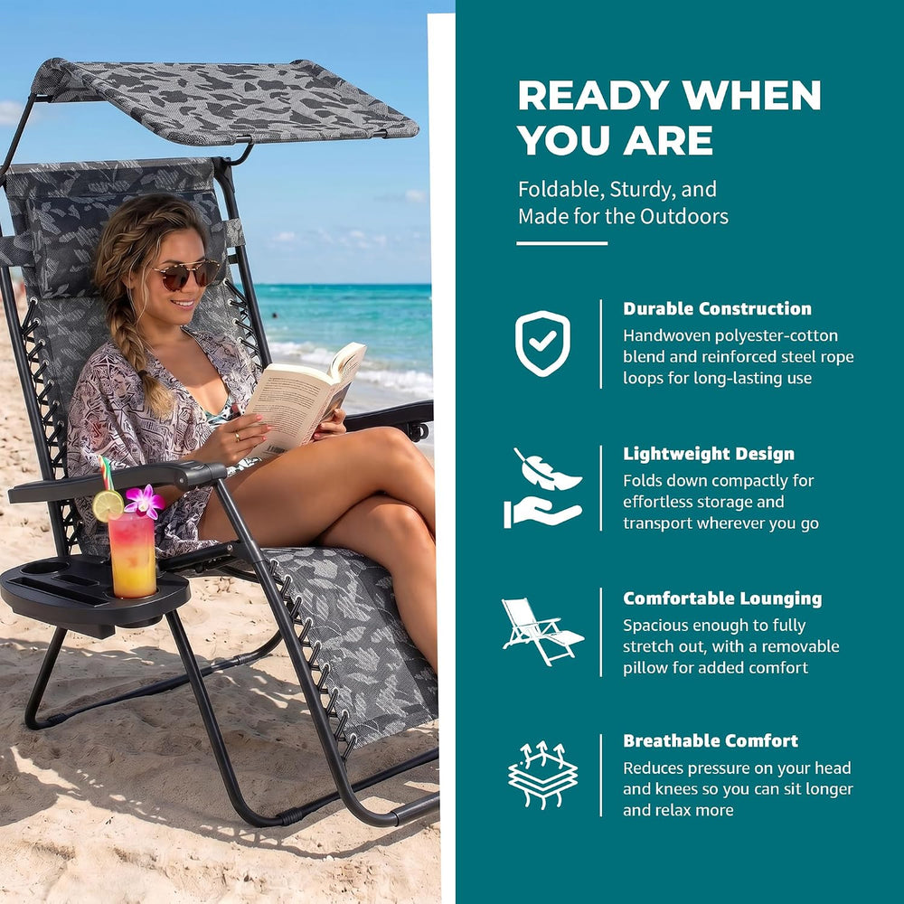 Bliss Hammocks XL Zero Gravity Lounge Chair, Platinum Flower, 30" Wide