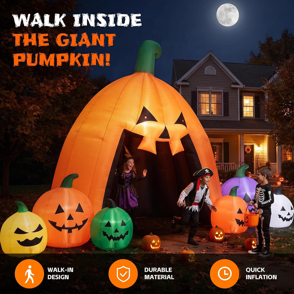 MGparty 14.5FT Halloween Inflatable Walk-in Pumpkin House with LED Lights