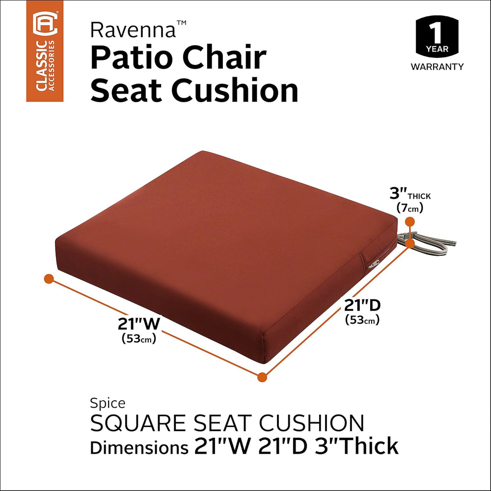 Classic Accessories Ravenna Water-Resistant 22 x 21 x 3 Inch Patio Seat Cushi...