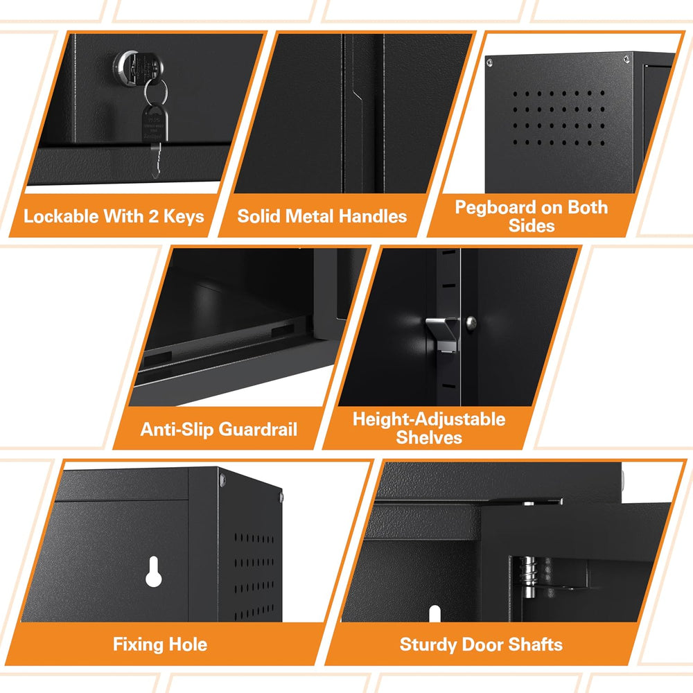 Metal Garage Wall Cabinet with 2 Doors and 1 Adjustable Shelf,Lockable Floati...