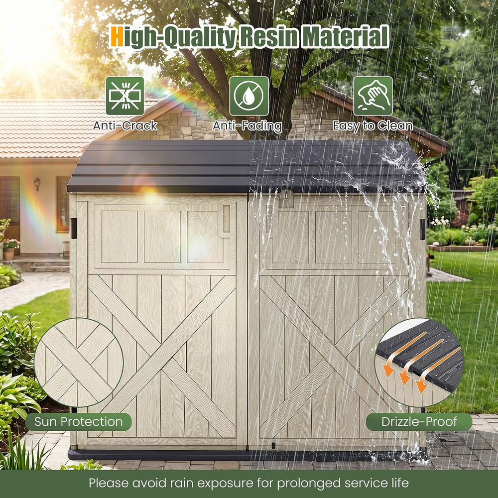 DREAMADE Horizontal Outdoor Storage Cabinet, 20 Cu.Ft Resin Shed, Beige