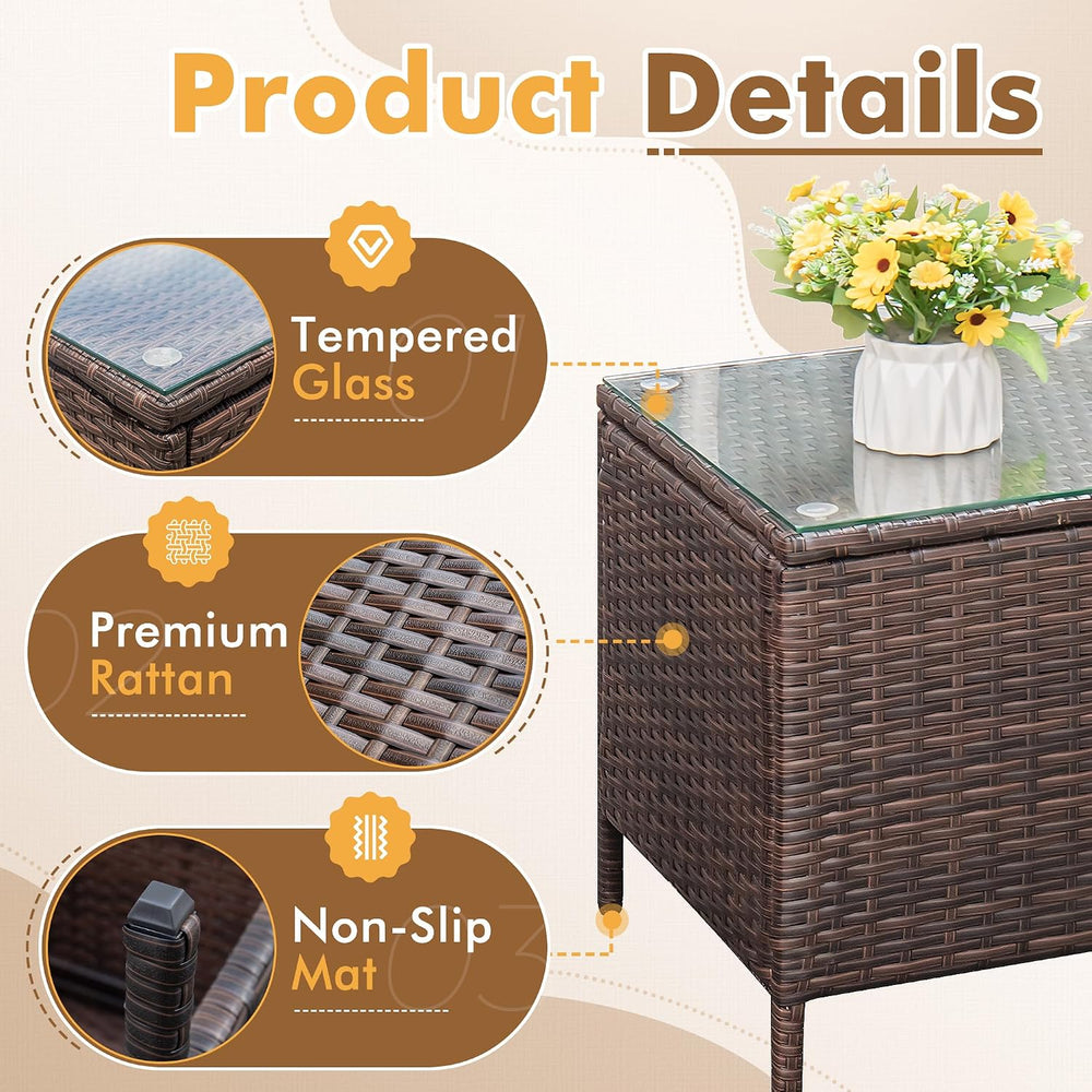 Flamaker Patio Furniture Set 3 Pieces All-Weather Rattan Outdoor Furniture Pa...