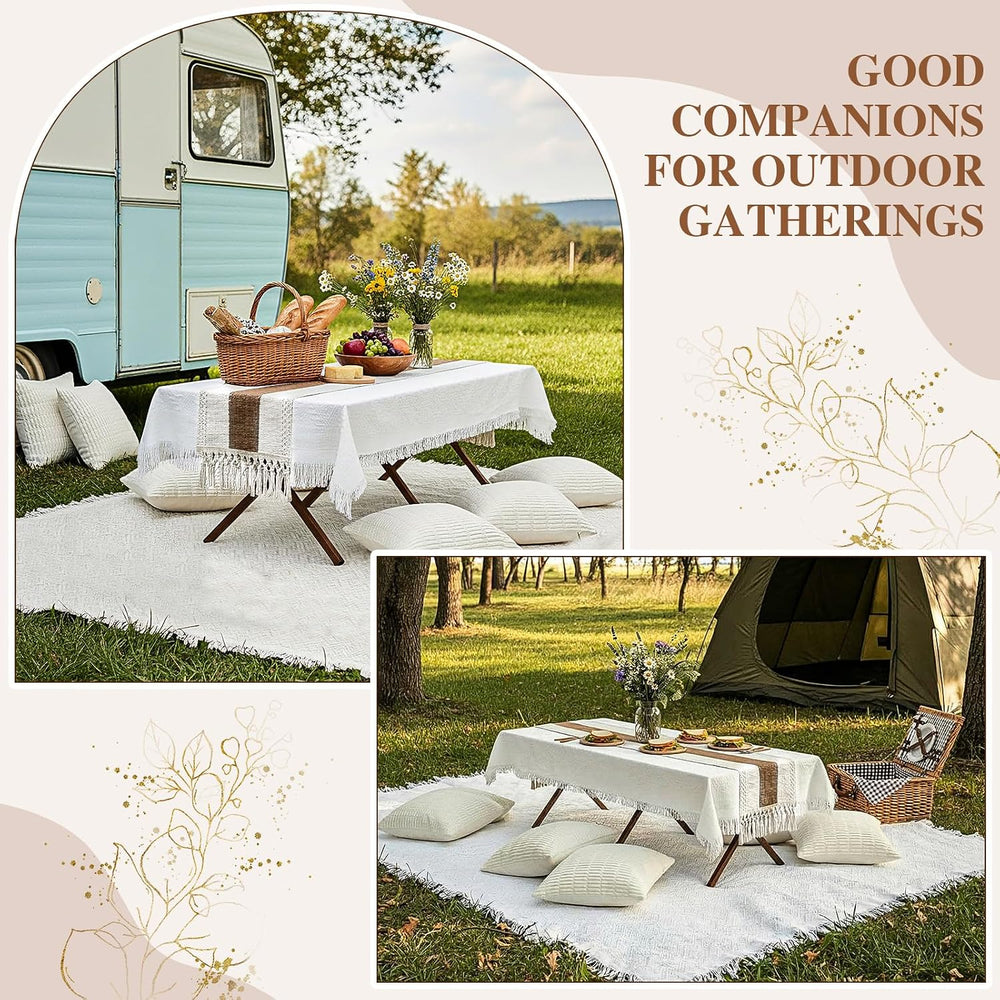 Novabright 10 Pcs Boho Picnic Set with Table Blanket Runner,Pillow Covers