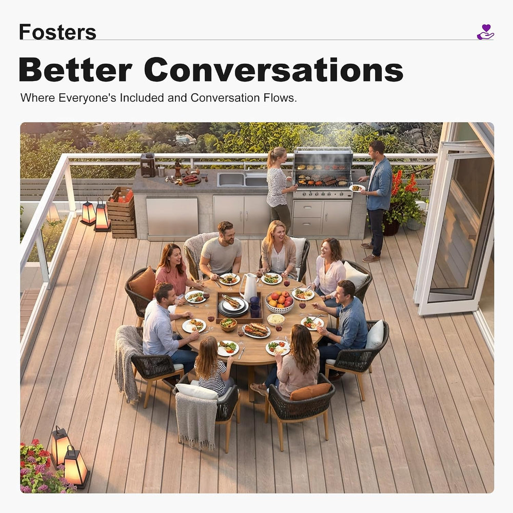 PURPLE LEAF Outdoor Round Dining Set for 8 with Sunbrella Cushion Teak