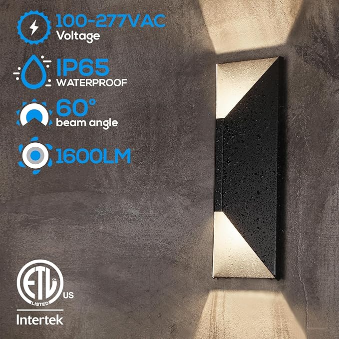 LEONLITE 5CCT Dimmable LED Up Down Wall Light, 100-277V, CRI 90+, IP65 Waterp...