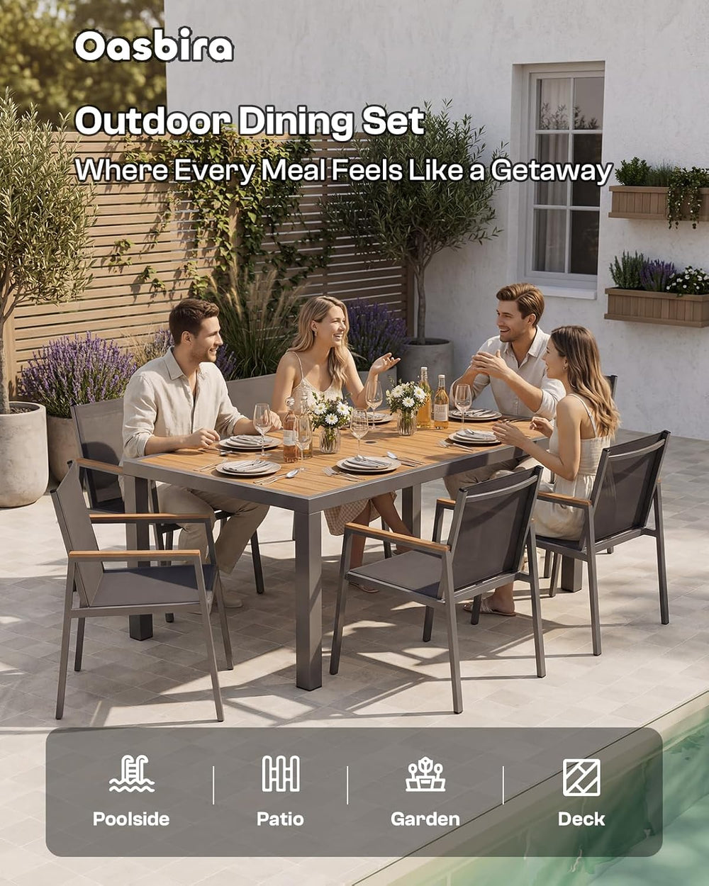 Outdoor Dining Set for 4, Aluminum Patio Table and Chairs Set, 5-Piece All We...