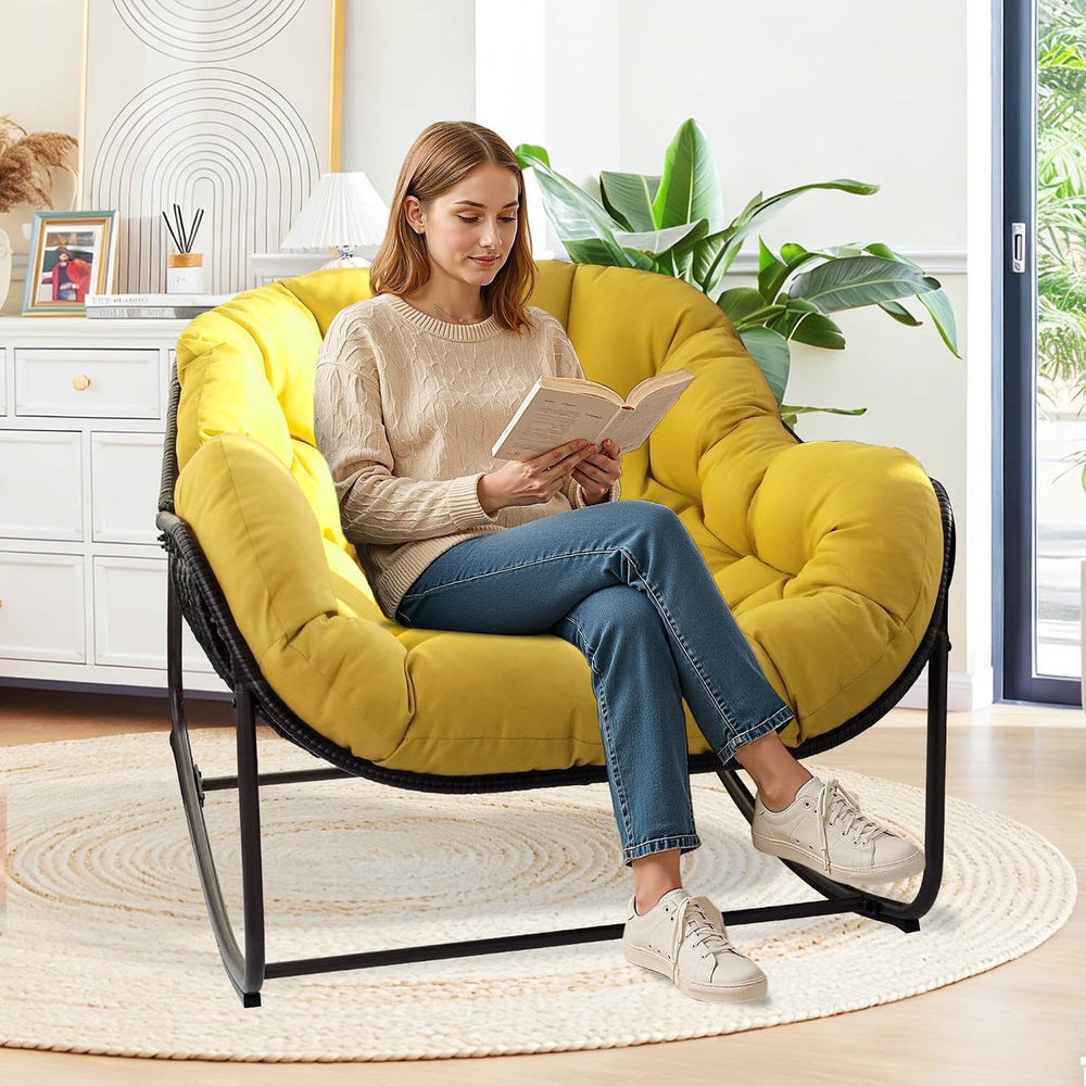 Papasan Rocking Chair Indoor & Outdoor, Oversized Egg-Shaped Papasan Rock...
