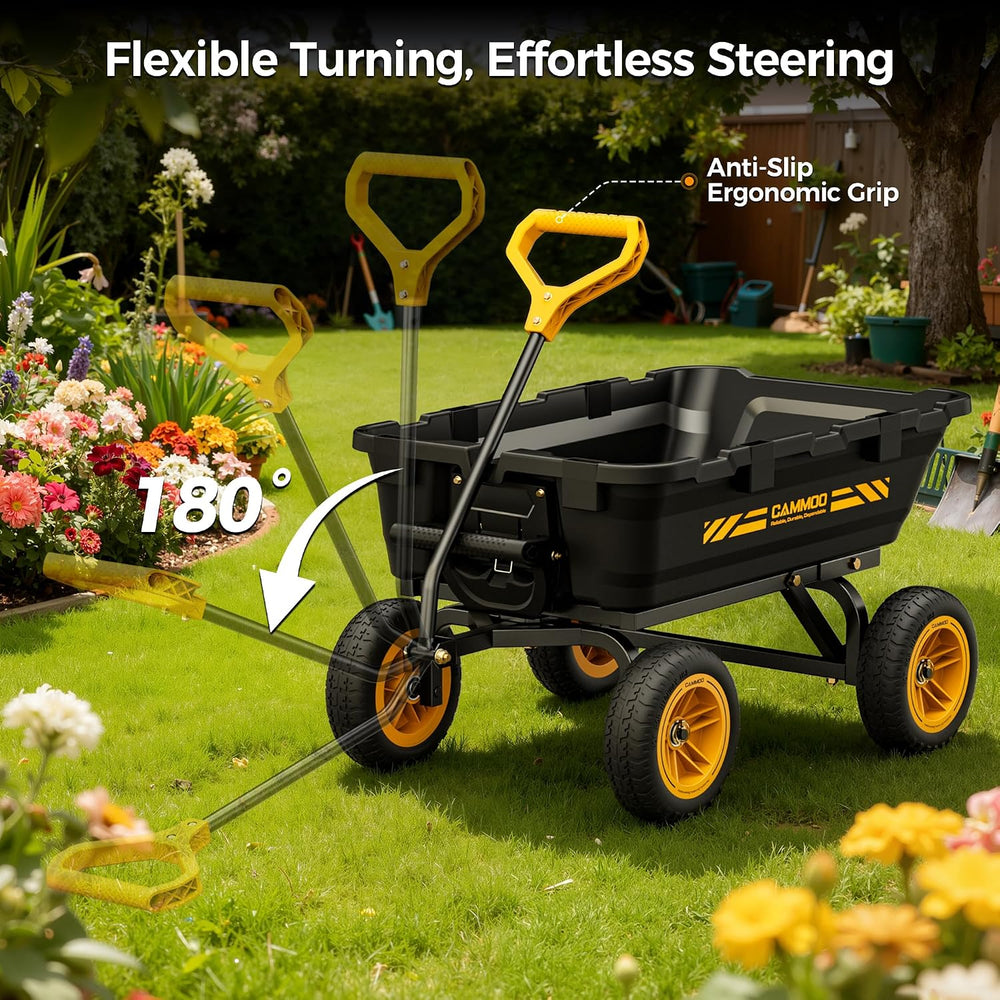 CAMMOO 10-in NO-Flat Tires 900lb Garden Dump Cart Wheelbarrow Garden Wagon