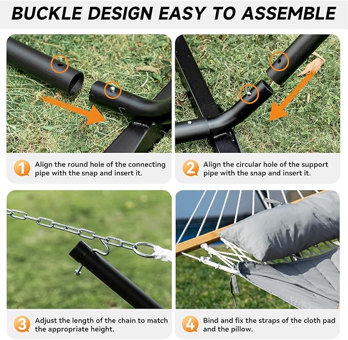 2 Person Outdoor Hammock with Stand, Cotton Rope Hammock with Polyester Pad, ...