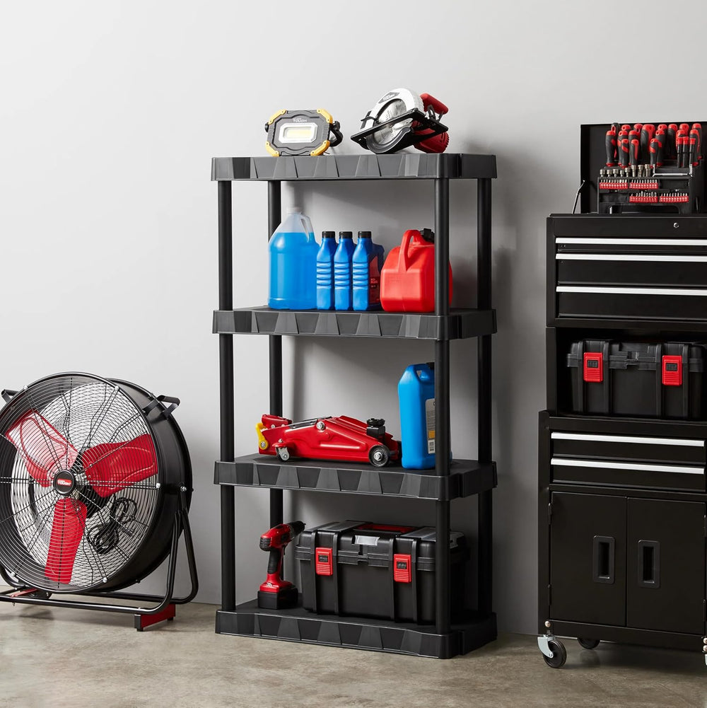 Heavy Duty 4-Tier Storage Shelving Unit, Black Plastic, 30 Inch Wide x 56.2 I...