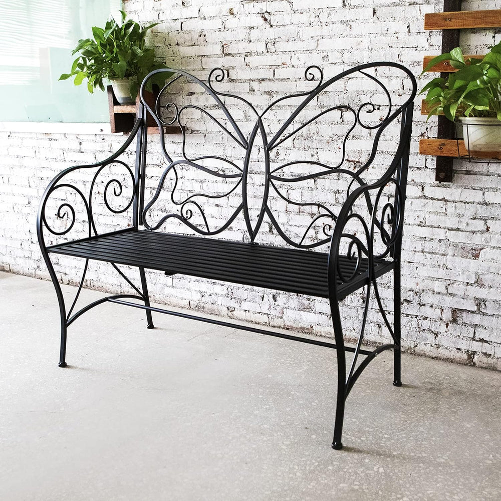 HLC Outdoor Bench Outdoor Sturdy Rust-Resistant Bench Butterfly Cast Iron wit...