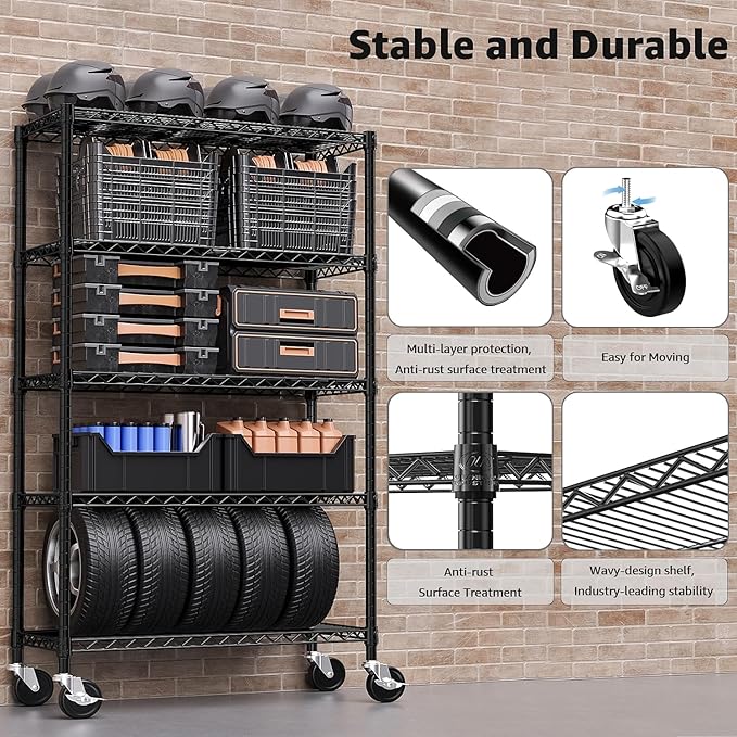 5-Shelf Storage Shelves,Wire Shelving Heavy Duty Metal Storage Shelving Unit ...