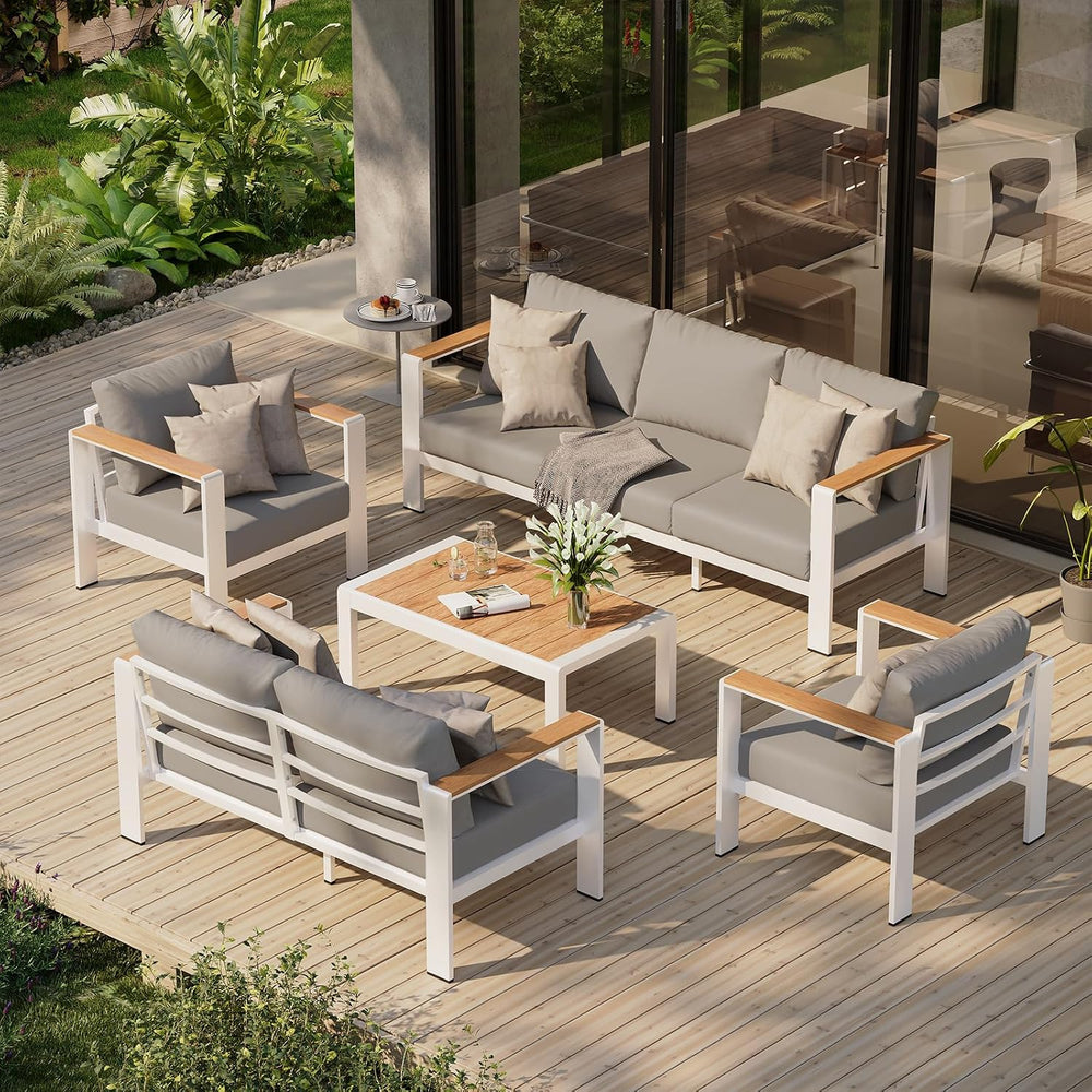 Aluminum Outdoor Patio Furniture Set with Coffee Table, 5 Piece Patio Convers...