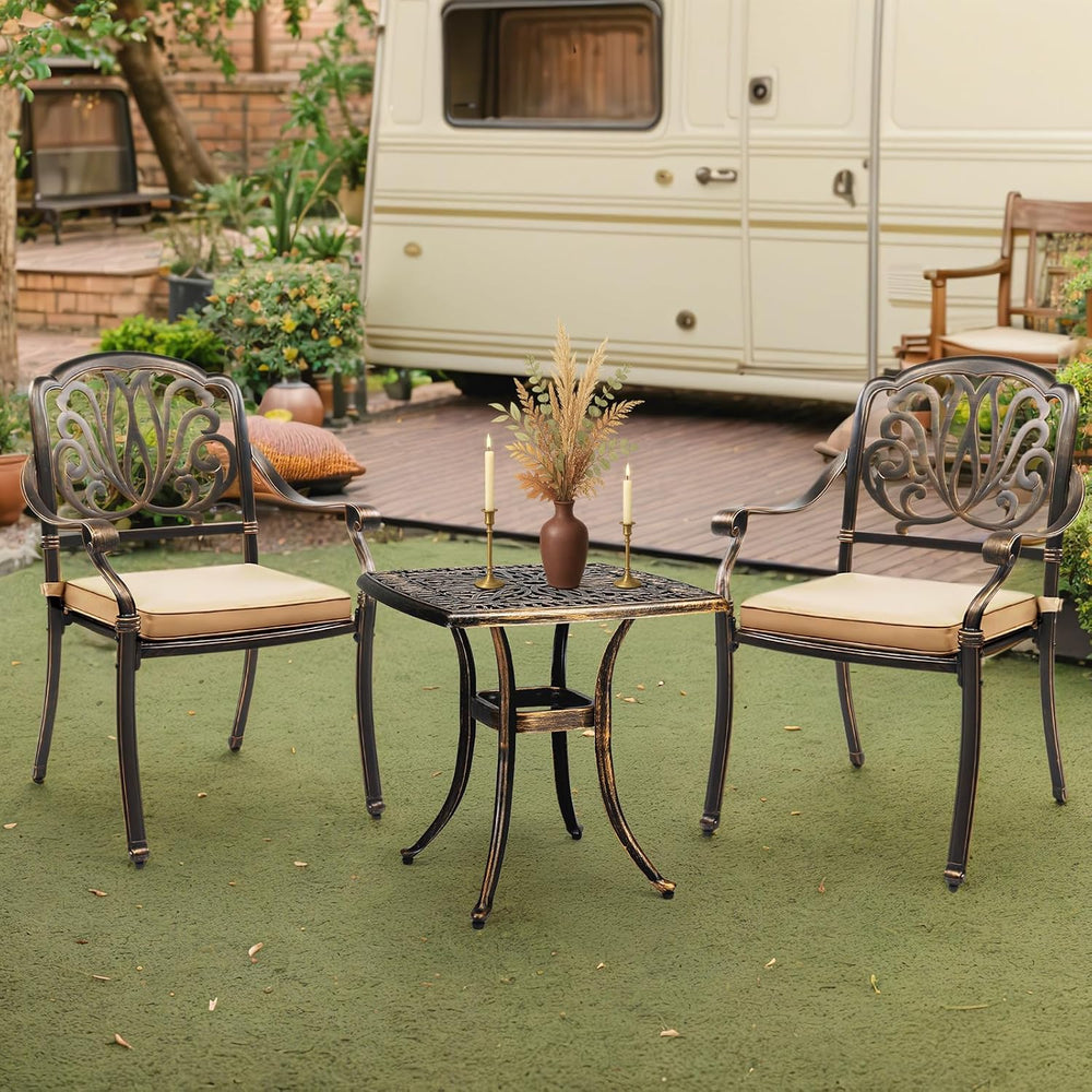 Outvita Square Cast Aluminum Bistro Table, 21in, with Umbrella Hole