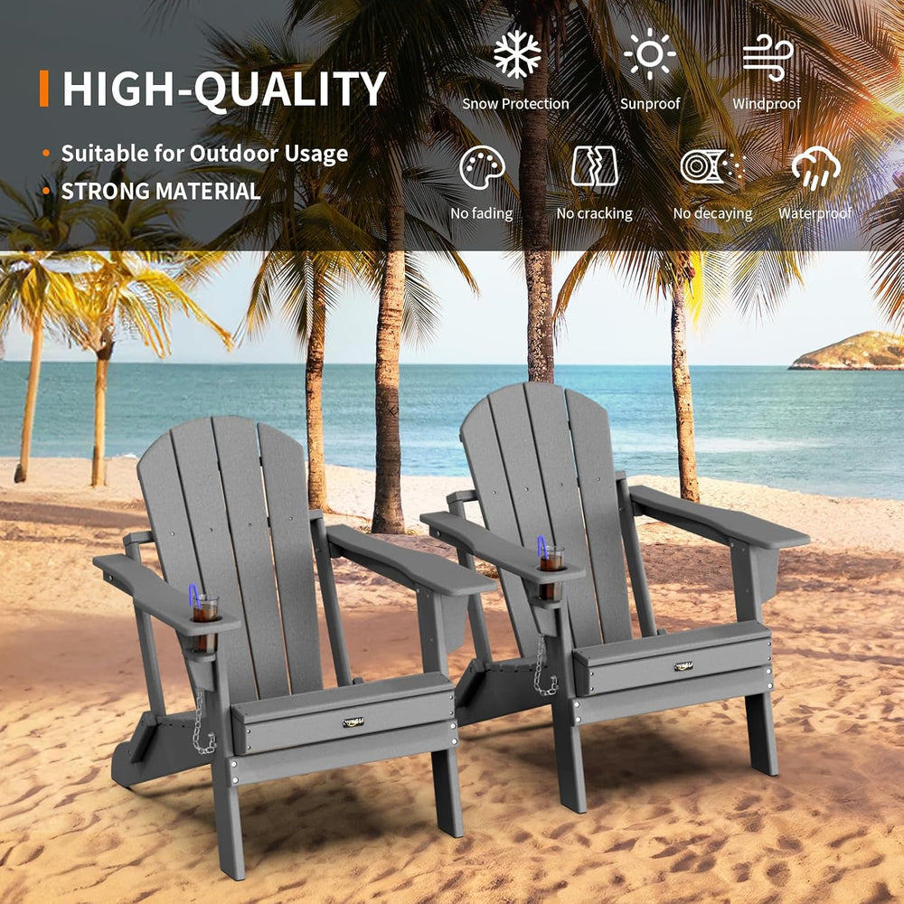 VINGLI Plastic Adirondack Chairs Set of 4, Folding with Cup Holder, Waterproo...