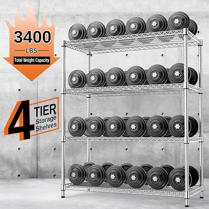 IZEUK 3400 LBS Garage Shelving Wide Storage Shelves 4 Tier Metal Shelves Heav...