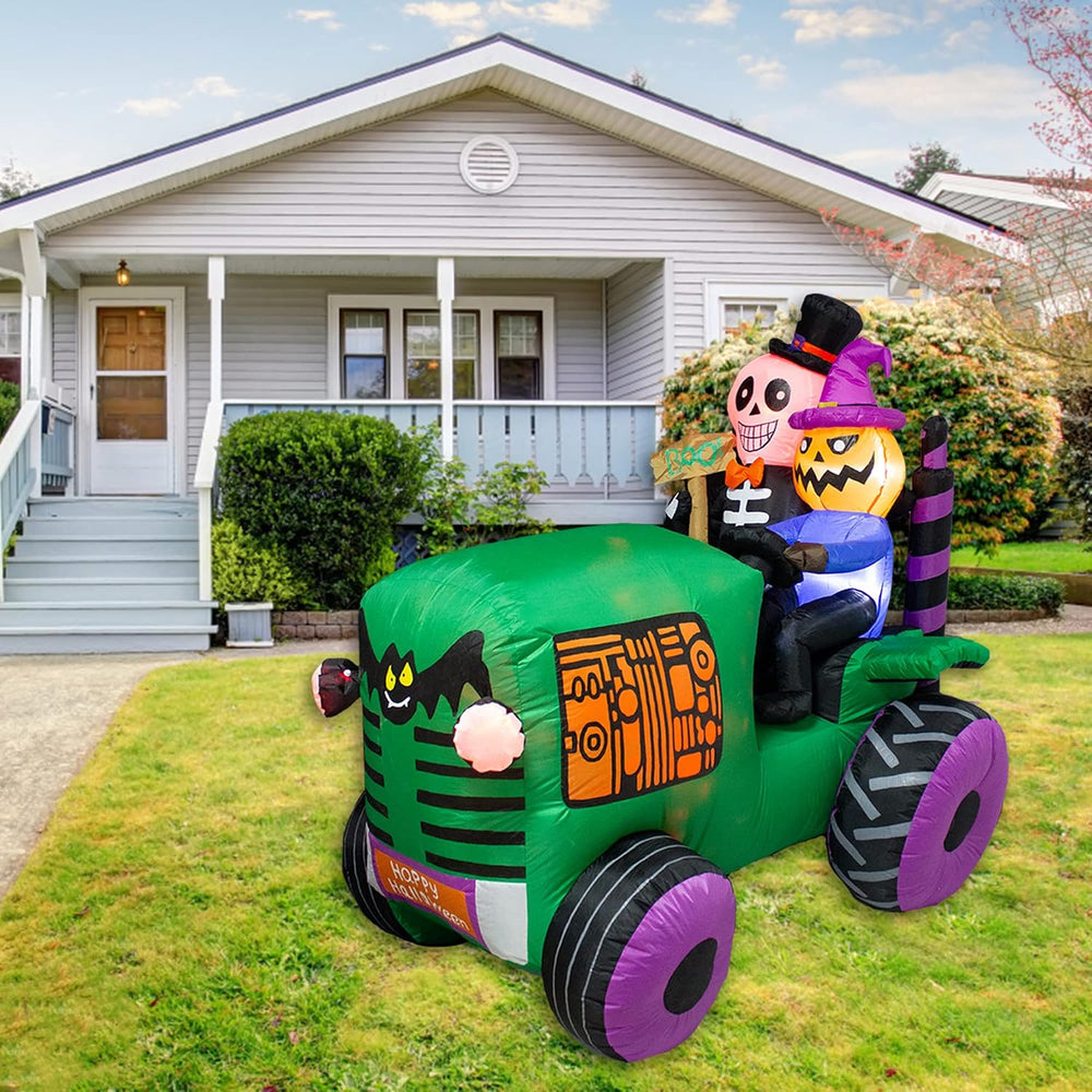 5.5Ft Long Halloween Inflatable Ghost Tractor Decoration with LED Lights