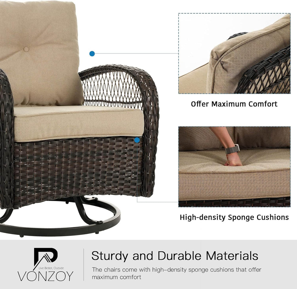 Patio Furniture Set 3 Pieces, Outdoor Swivel Glider Rocker Bistro Set,Beige
